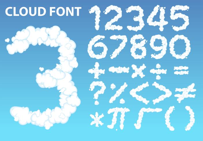 Fonte de número de nuvem e ícone de matemática vetor