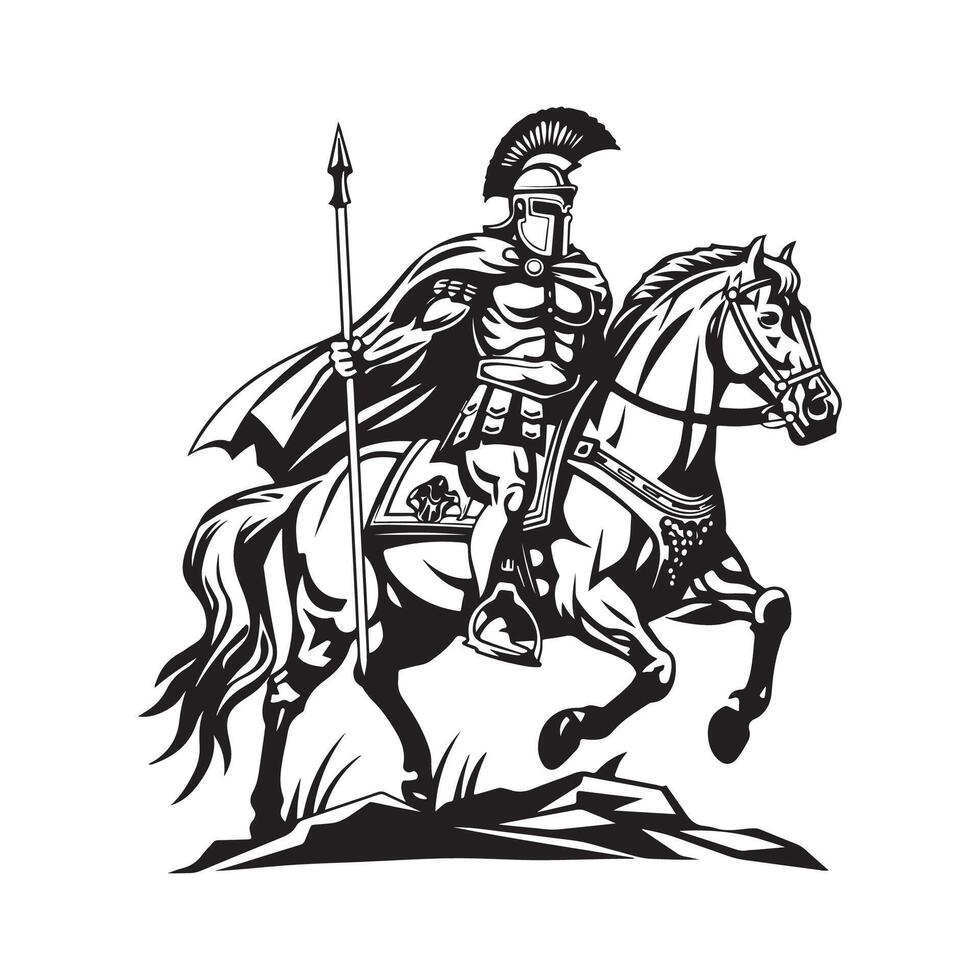 espartano e cavalo ilustração logotipo Projeto silhueta estoque imagem vetor