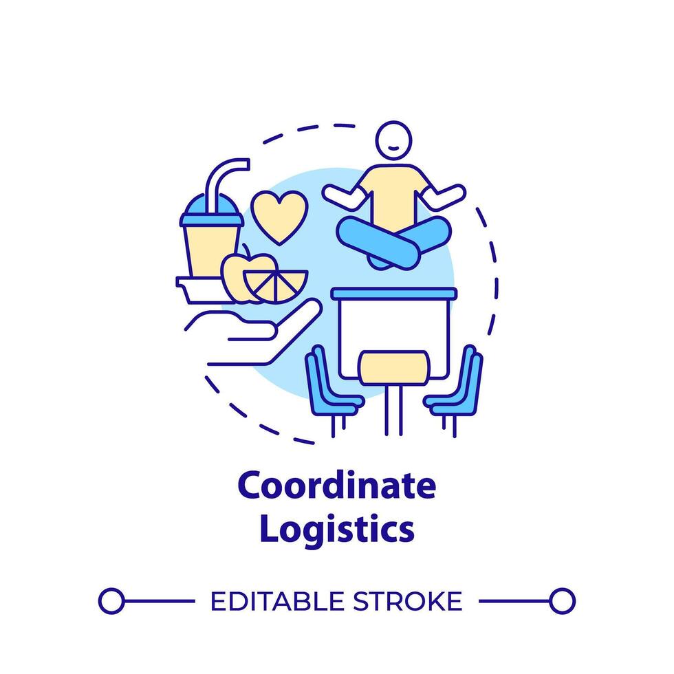 coordenada logística multi cor conceito ícone. hackathon organização. evento organização. local. volta forma linha ilustração. abstrato ideia. gráfico Projeto. fácil para usar dentro promocional materiais vetor