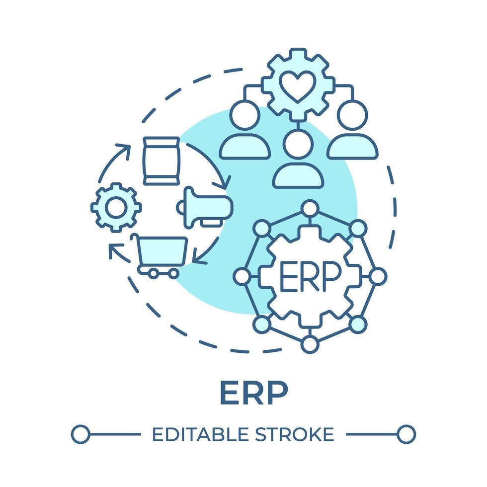 erp suave azul conceito ícone. empreendimento recurso planejamento. inteligente fábrica tecnologia. volta forma linha ilustração. abstrato ideia. gráfico Projeto. fácil para usar dentro infográfico, artigo vetor