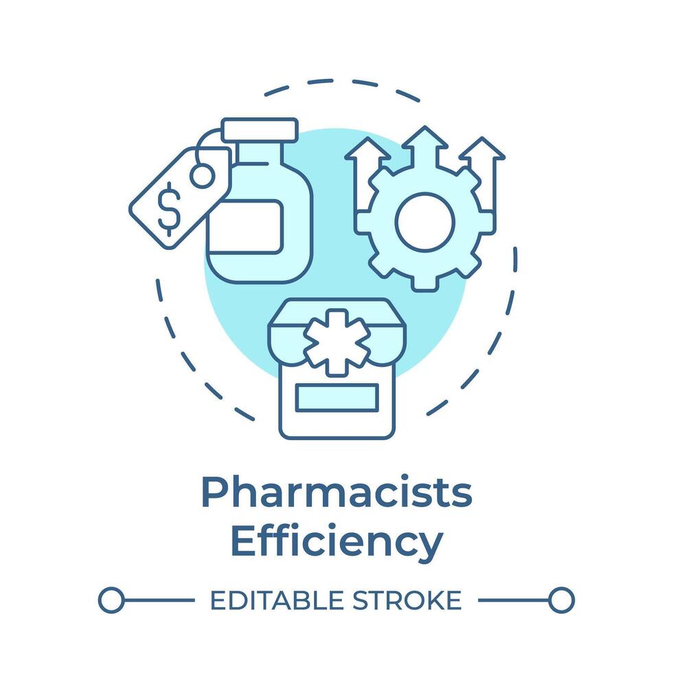 farmacêuticos eficiência suave azul conceito ícone. eficiência aumentar, químico fazer compras. droga preços. volta forma linha ilustração. abstrato ideia. gráfico Projeto. fácil para usar dentro infográfico, artigo vetor