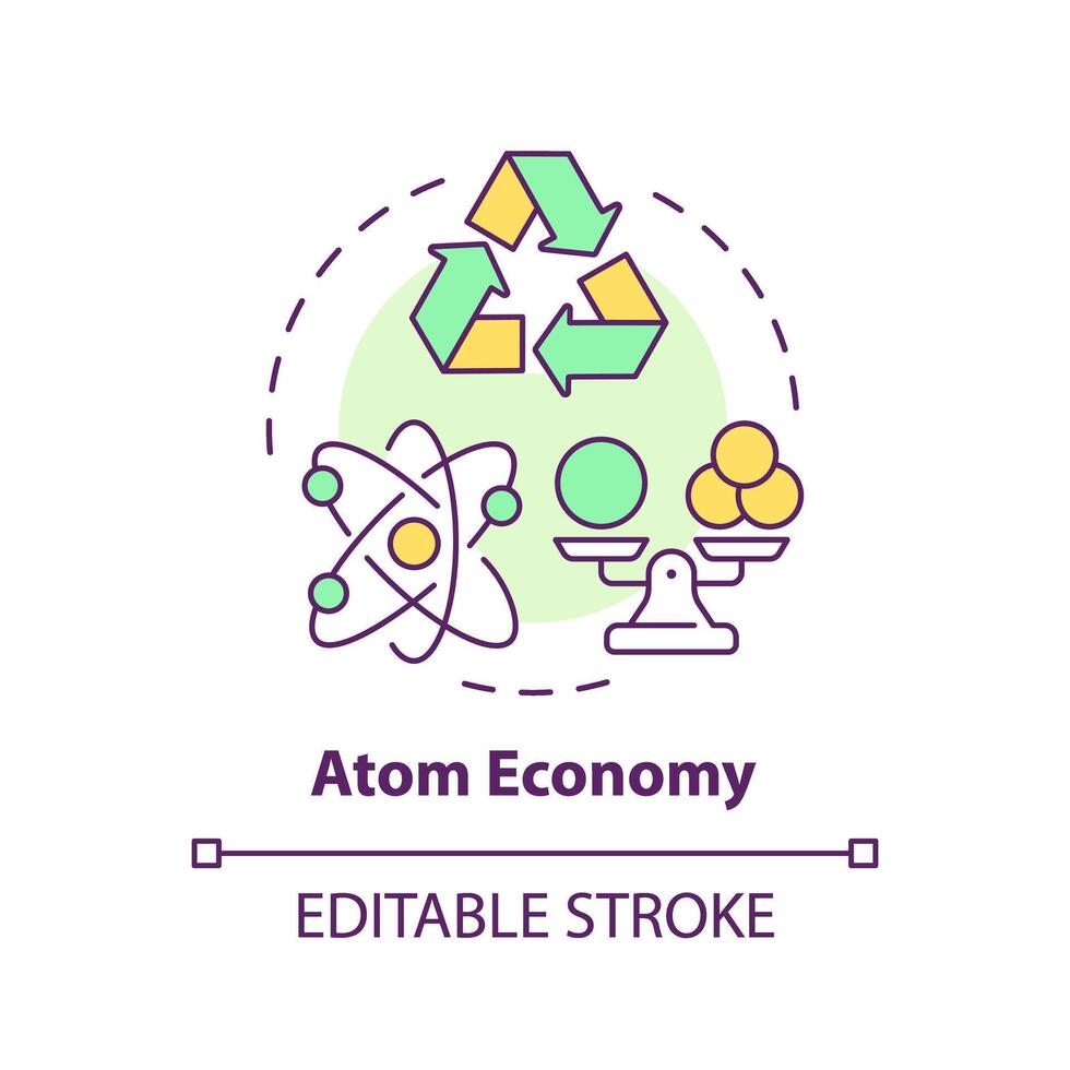 átomo economia multi cor conceito ícone. verde química, sustentável síntese. energia eficiência. volta forma linha ilustração. abstrato ideia. gráfico Projeto. fácil para usar apresentação, artigo vetor