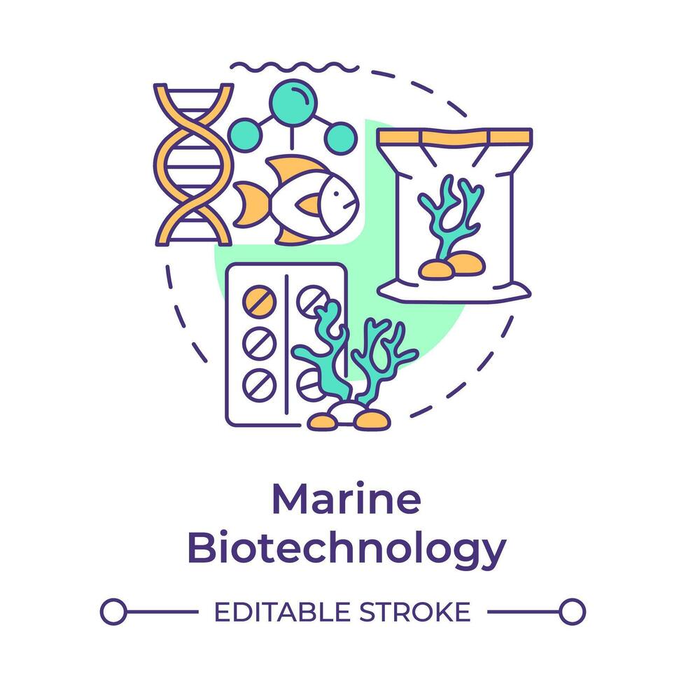 marinho biotecnologia multi cor conceito ícone. aquicultura. marinho organismos para produtos farmacêuticos. volta forma linha ilustração. abstrato ideia. gráfico Projeto. fácil para usar dentro apresentação vetor