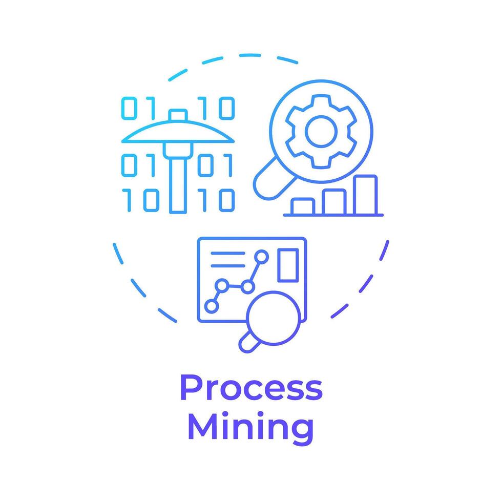 processo mineração azul gradiente conceito ícone. Programas solução, fonte código. organizacional processos. volta forma linha ilustração. abstrato ideia. gráfico Projeto. fácil para usar dentro infográfico, artigo vetor