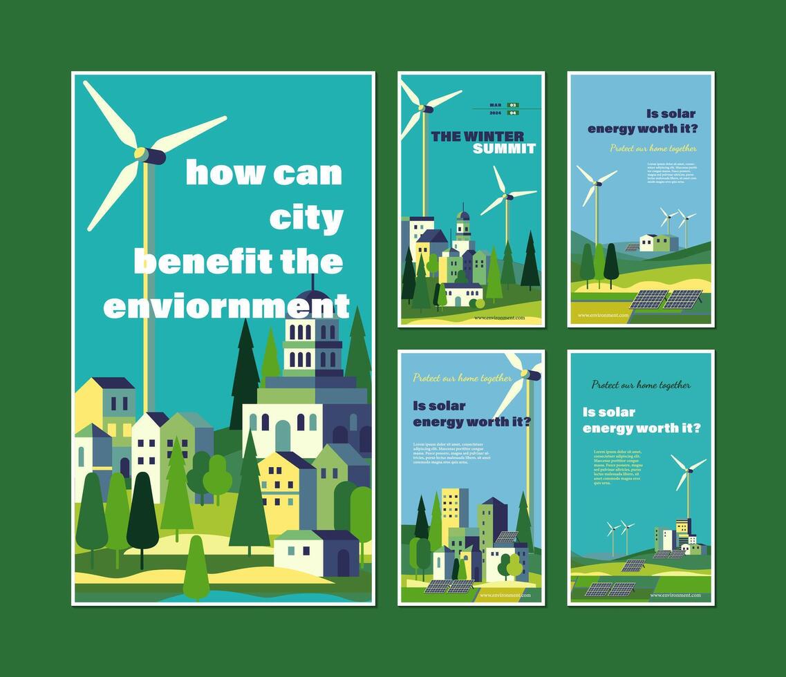 eco e verde energia conceito urbano panorama insta histórias modelo vetor