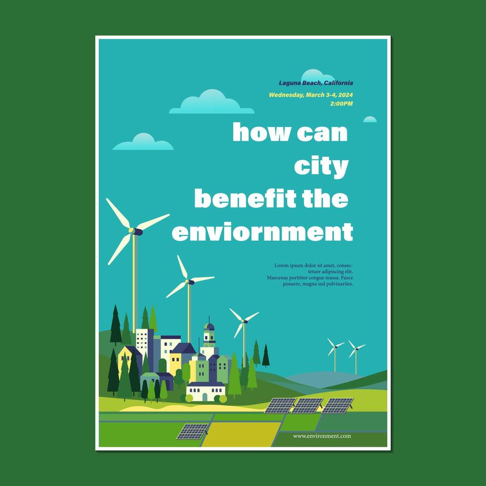 eco e verde energia conceito urbano panorama poster e folheto modelo vetor