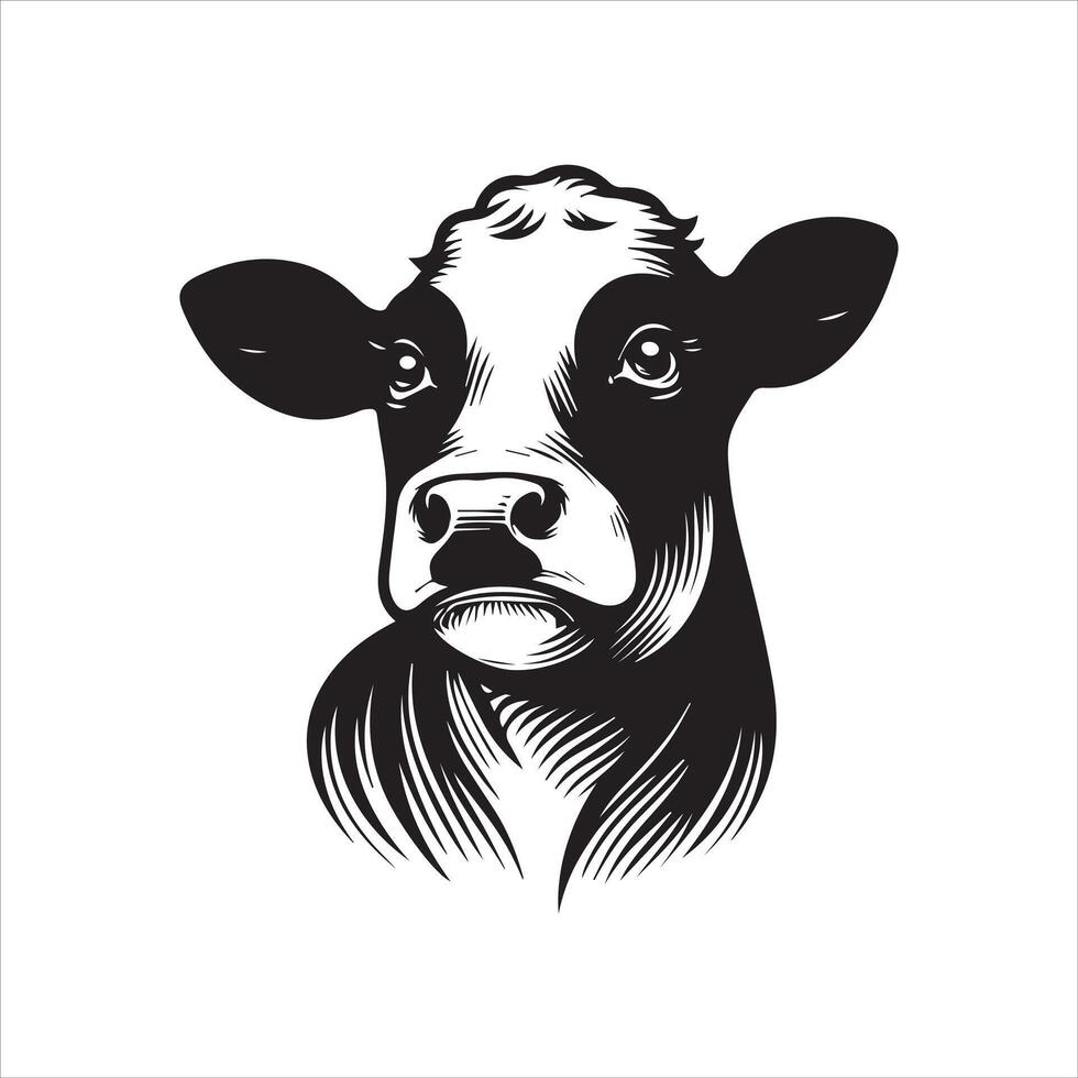 vaca logotipo - uma nostálgico vaca face ilustração dentro Preto e branco vetor