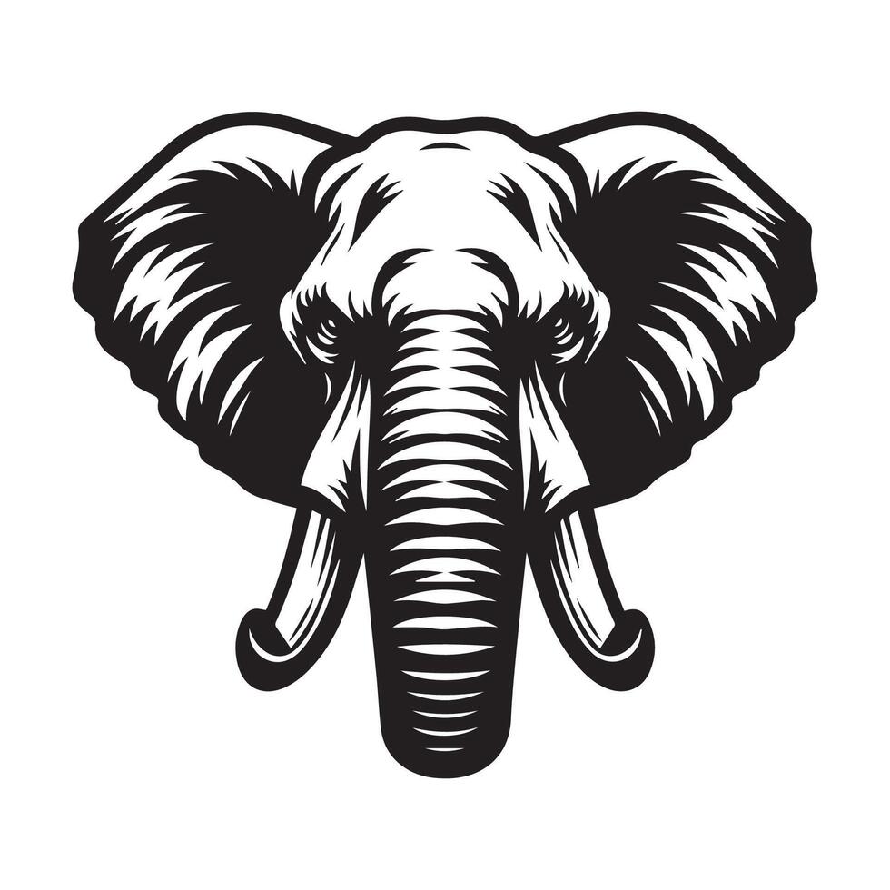 popa elefante face ilustrado dentro Preto e branco vetor