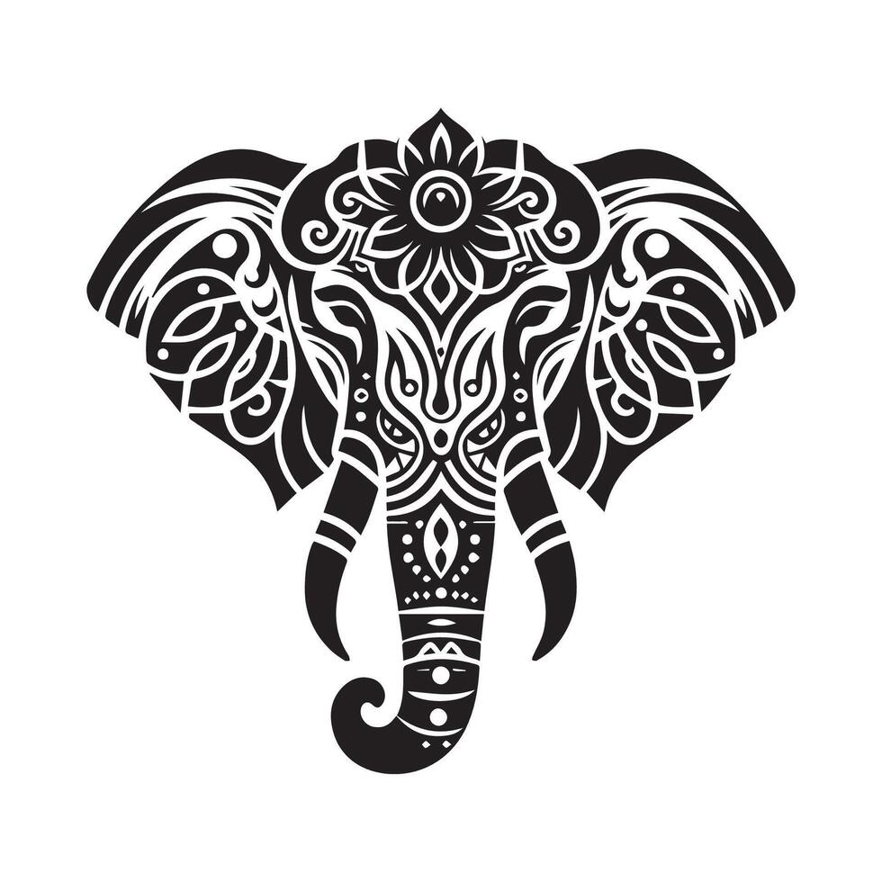 místico elefante face ilustrado dentro Preto e branco vetor