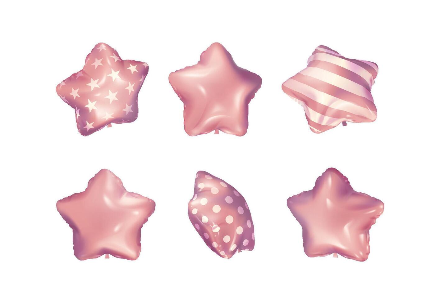 uma conjunto do Rosa Estrela balões com diferente ângulos e padrões vetor
