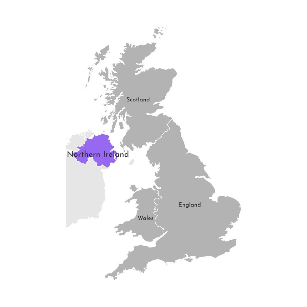 isolado simplificado ilustração ícone com cinzento silhueta do Unidos reino do ótimo Grã-Bretanha províncias. selecionado administrativo divisão norte Irlanda. branco esboço vetor