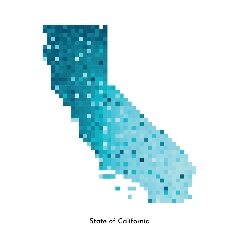 isolado geométrico ilustração com gelado azul área do EUA, Estado do Califórnia mapa. pixel arte estilo para nft modelo. simples colorida logotipo com gradiente textura vetor