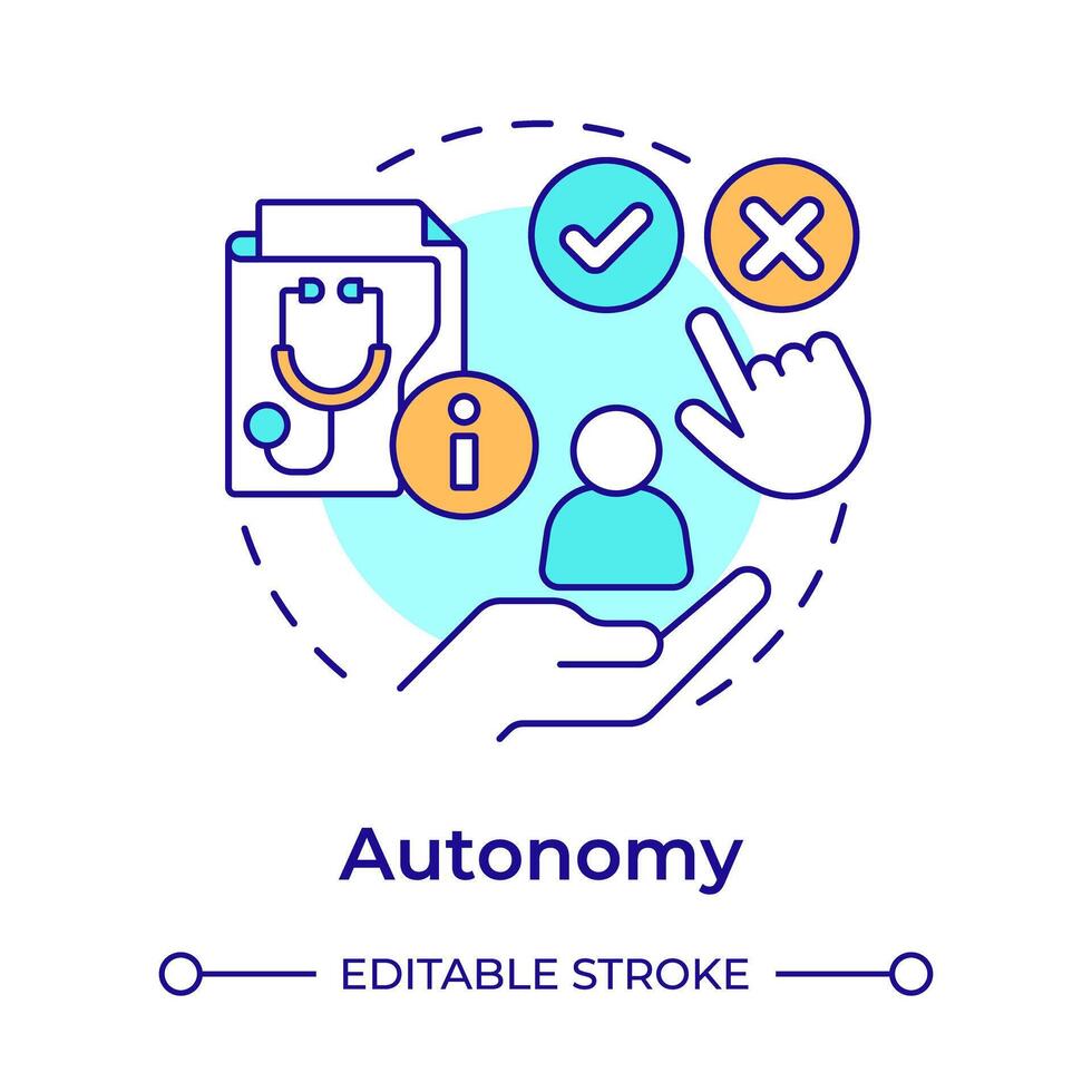 autonomia multi cor conceito ícone. princípio do bioética. paciente certo para escolher. informado decisão fazendo. volta forma linha ilustração. abstrato ideia. gráfico Projeto. fácil para usar dentro apresentação vetor