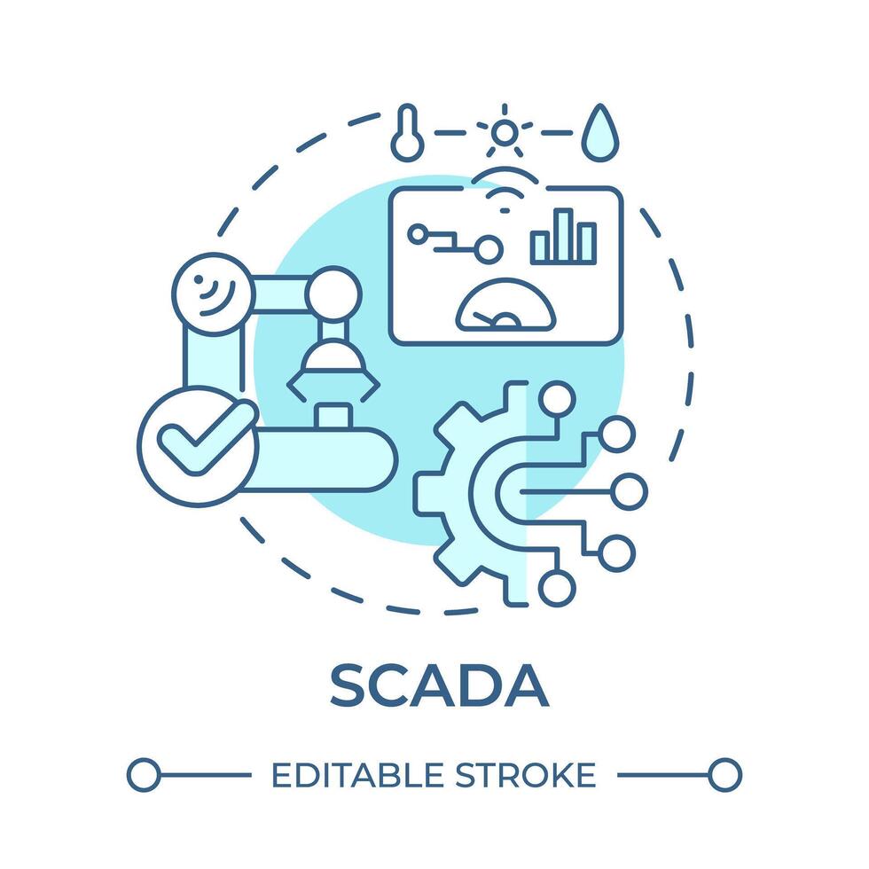 escara suave azul conceito ícone. supervisor ao controle, dados aquisição. inteligente fábrica, processo desempenho. volta forma linha ilustração. abstrato ideia. gráfico Projeto. fácil para usar dentro infográfico vetor