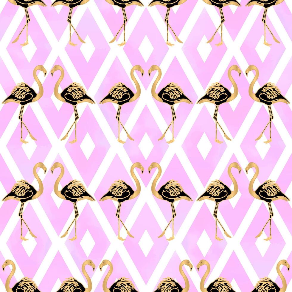 ouro flamingo desatado padronizar com Rosa geométrico losango formas vetor