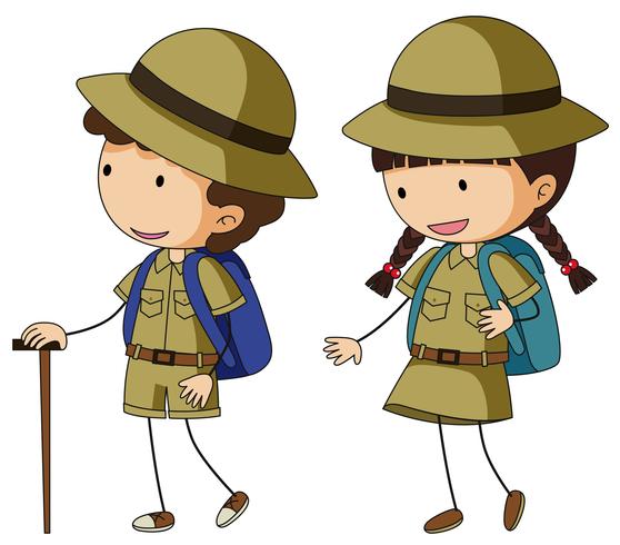 Boyscout e girlscout em uniforme marrom vetor