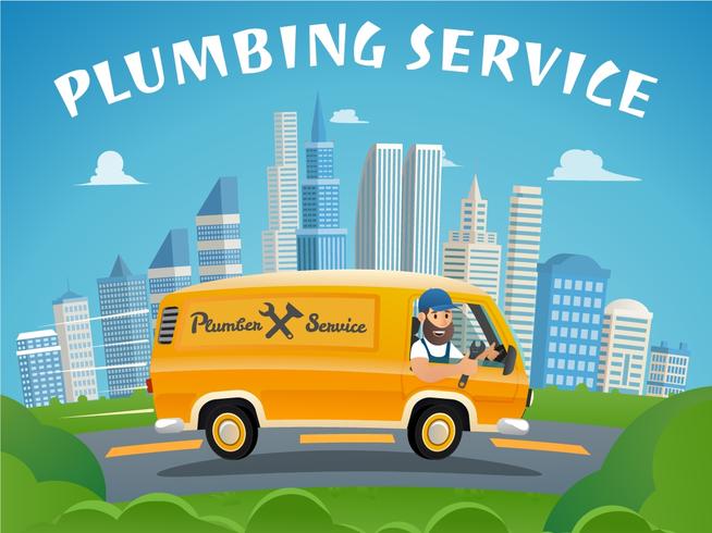 Serviço de encanamento Car Fast Ride to Delivery Plumber vetor