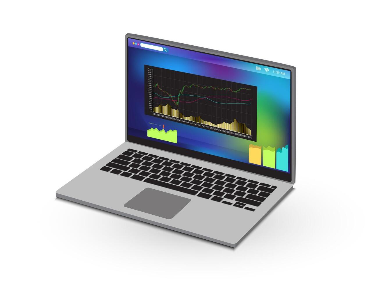 3d computador portátil com dados gráficos e Estatisticas diagramas. o negócio inscrição conceito. vetor