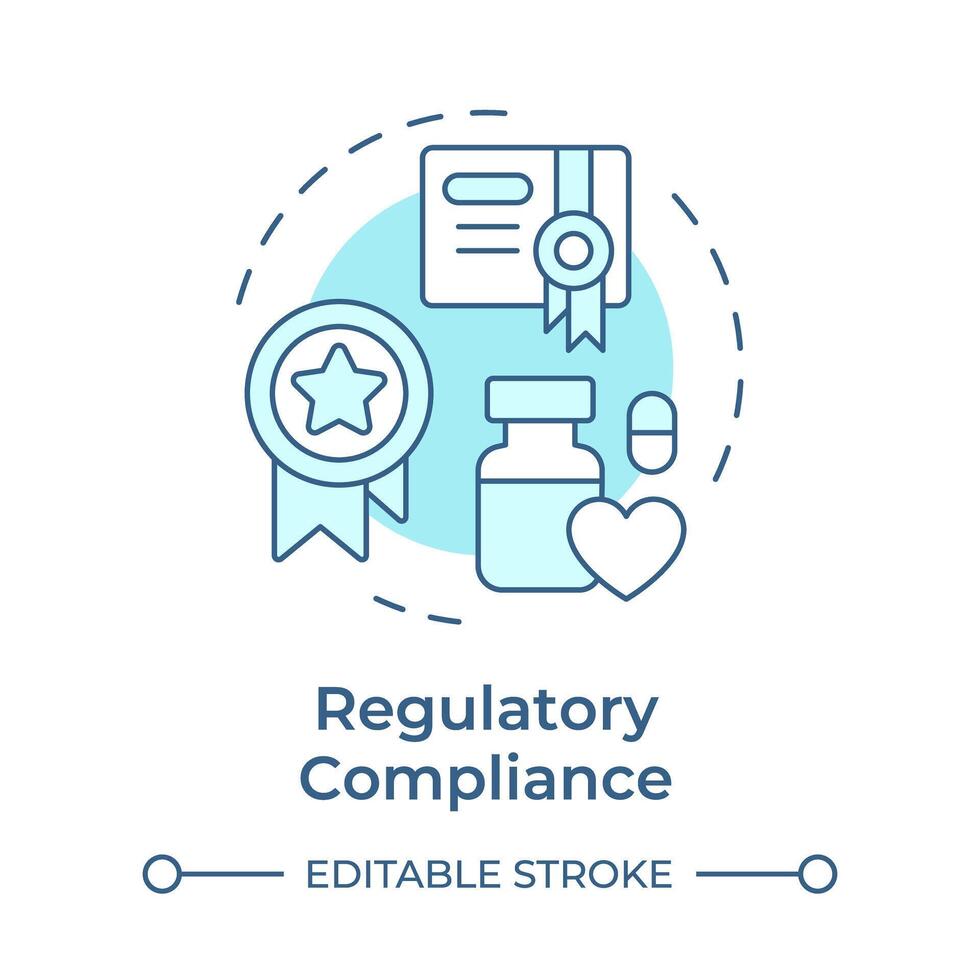 regulatório conformidade suave azul conceito ícone. indústria padrão, droga marcação. medicação segurança. volta forma linha ilustração. abstrato ideia. gráfico Projeto. fácil para usar dentro infográfico, artigo vetor