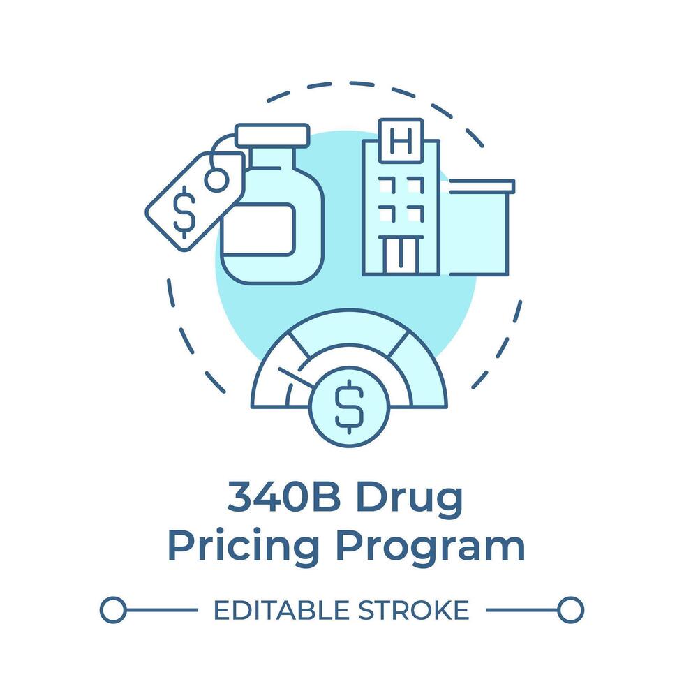 340b droga precificação programa suave azul conceito ícone. público serviço, Cuidado instalação. paciente apoiar. volta forma linha ilustração. abstrato ideia. gráfico Projeto. fácil para usar dentro infográfico, artigo vetor