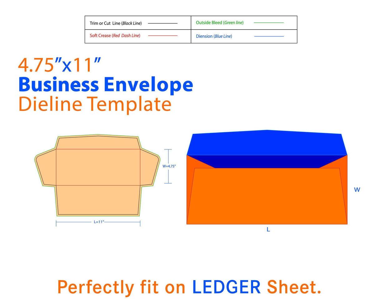 o negócio envelope W 4,75, eu 11 polegadas dieline modelo vetor