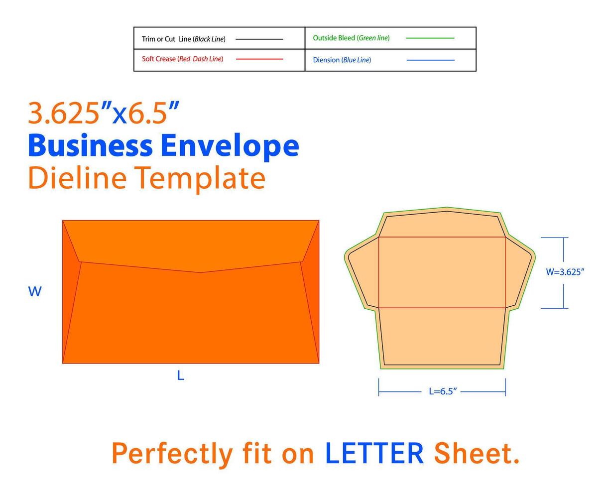 o negócio envelope W 3.625, eu 6.5 polegadas dieline modelo vetor