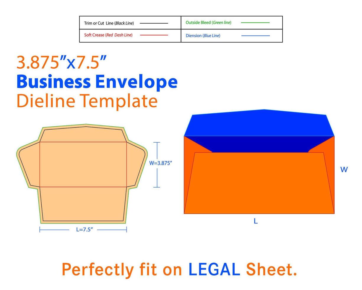 o negócio envelope W 3.875, eu 7.5 polegadas dieline modelo vetor