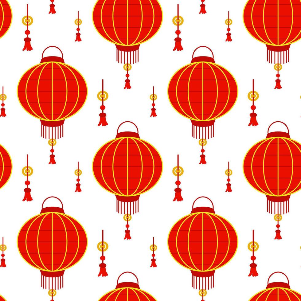 padronizar é uma chinês vermelho papel lanterna com borlas, reminiscente do cultural riqueza e uma festivo atmosfera. uma festivo festival. oval lanternas com amuletos, borlas e ouro. a lua festival vetor
