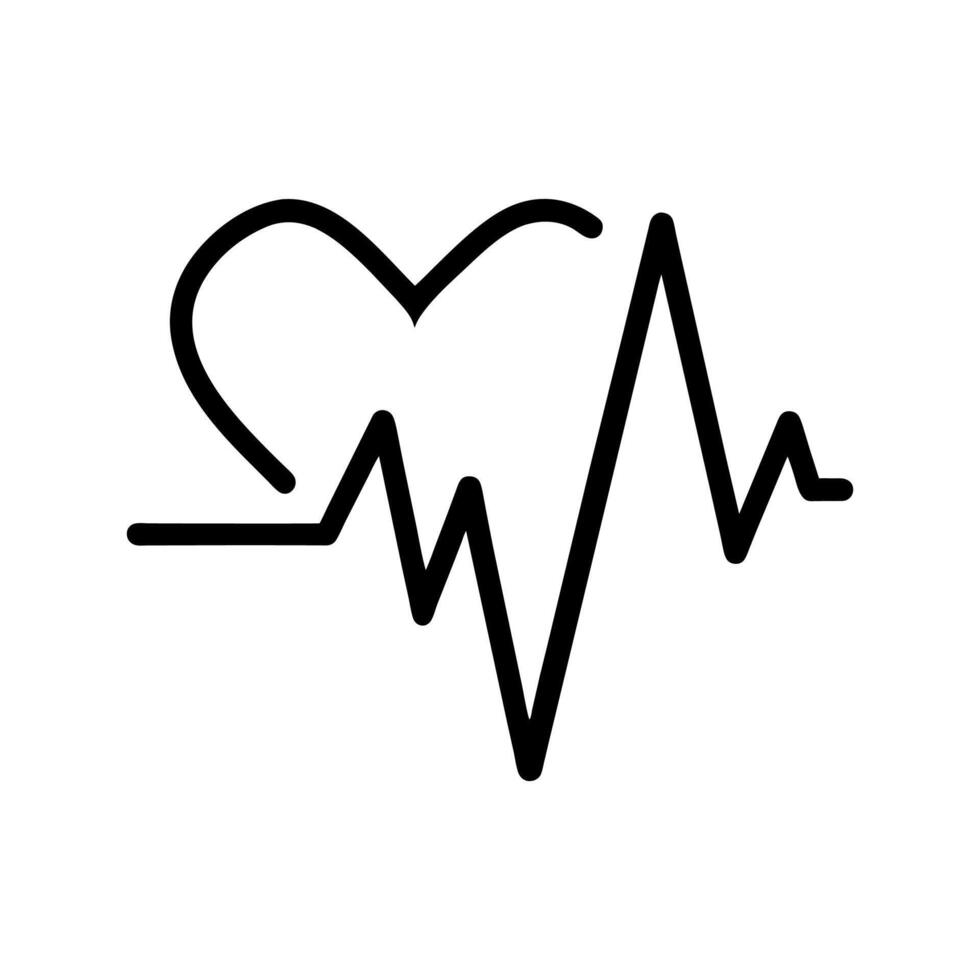 simples Preto coração esboço com ecg linha, representando coração saúde. vetor