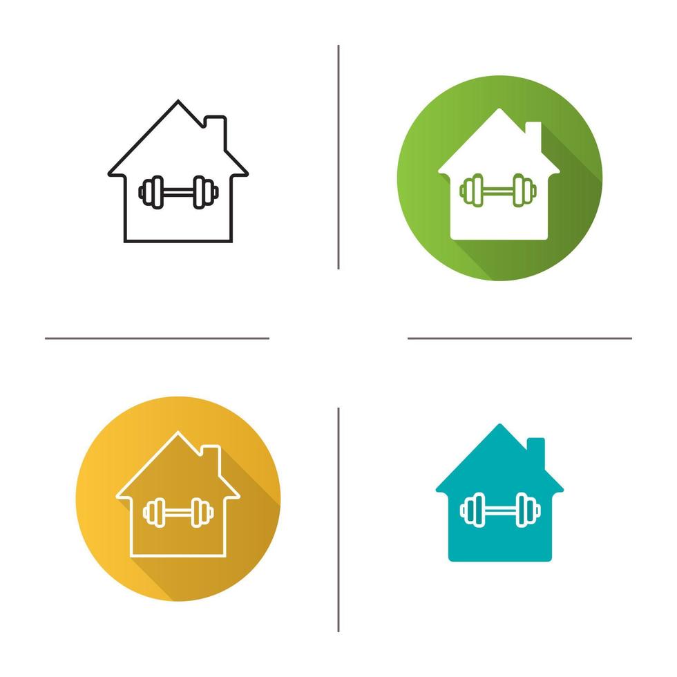 ícone de treinamento de esporte em casa. design plano, estilos de cor linear e glifo. casa com barra dentro. ilustrações vetoriais isoladas vetor