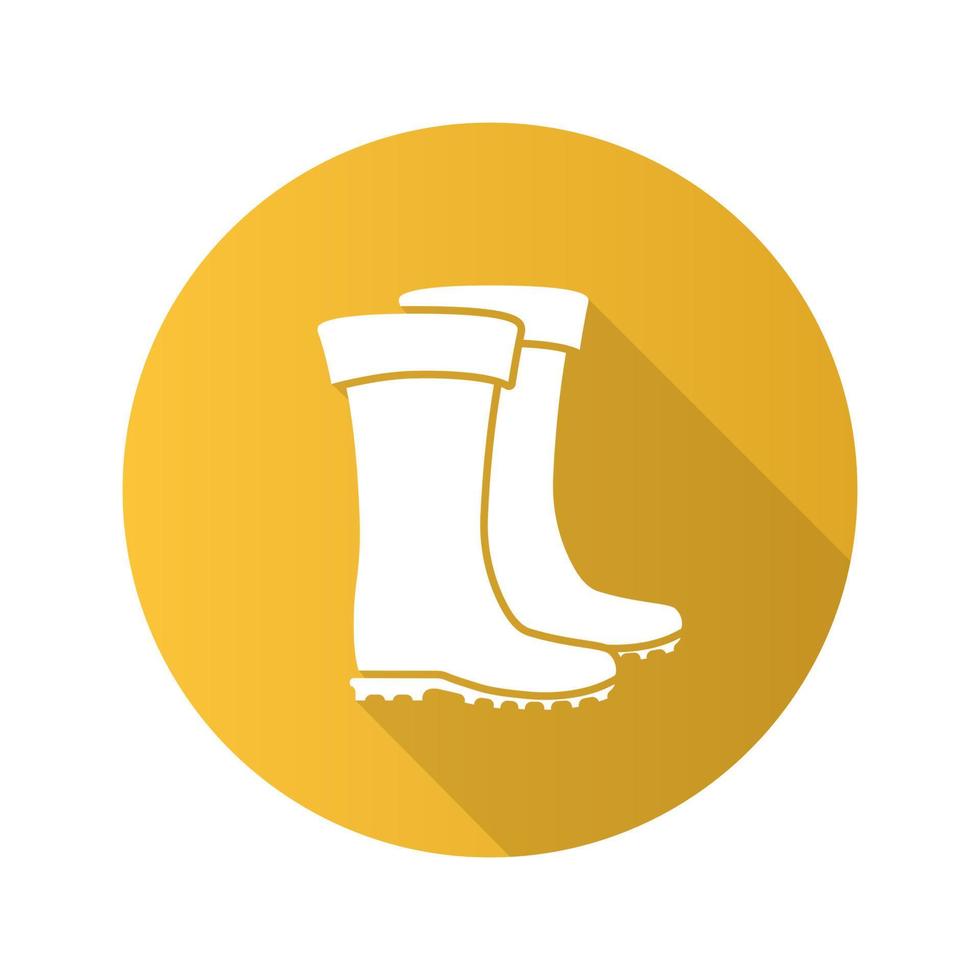 ícone de glifo de sombra longa de design plano de bota de borracha. sapatos impermeáveis. equipamento de pesca. ilustração da silhueta do vetor