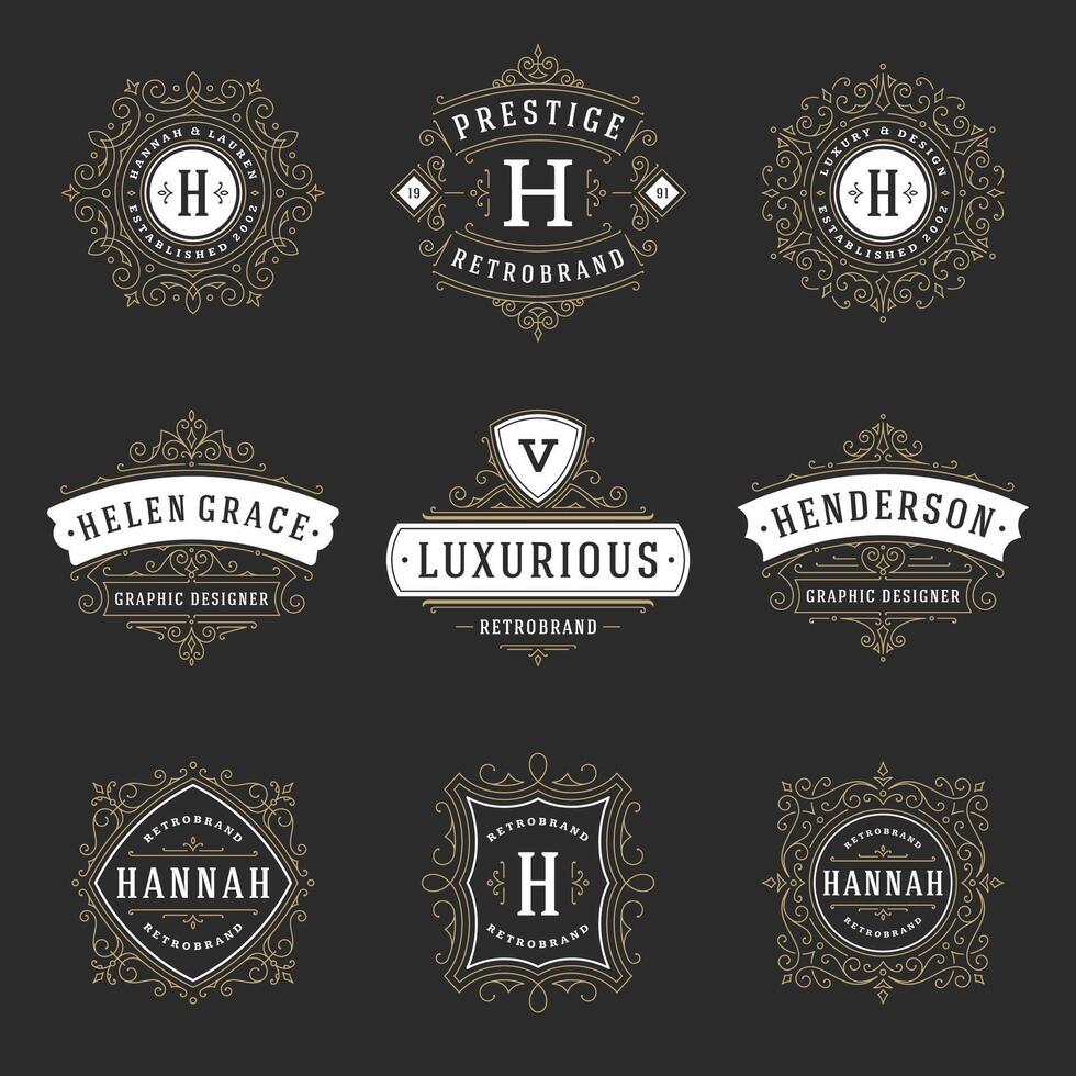 vintage logotipos modelos definir, floresce caligráfico elegante enfeites quadros e fronteiras. vetor