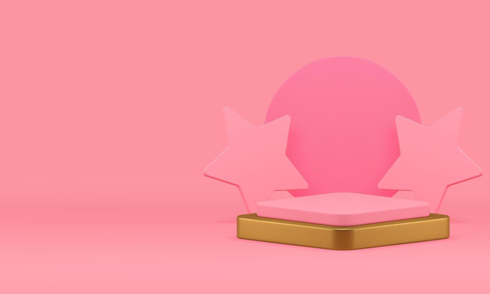 Rosa 3d pódio pedestal com estrelas e círculo parede fundo realista ilustração vetor