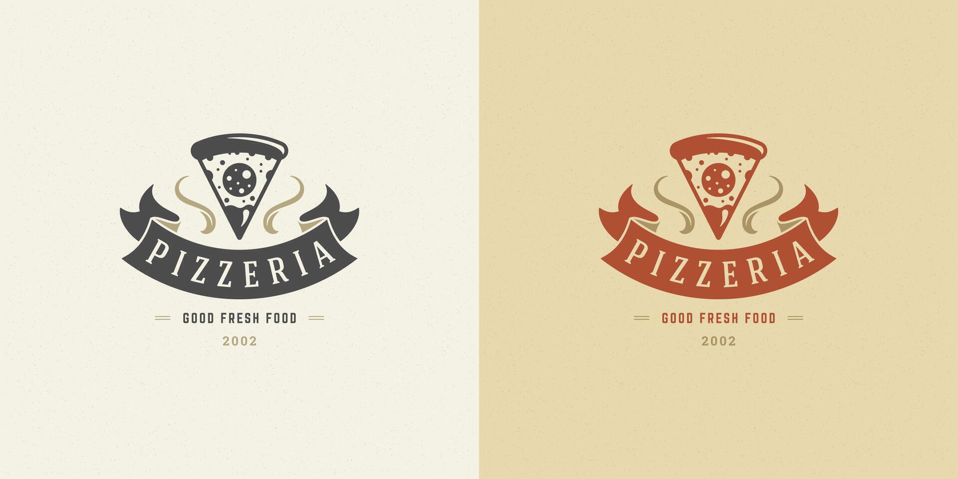 pizzaria logotipo ilustração pizza fatia silhueta Boa para restaurante cardápio e cafeteria crachá vetor