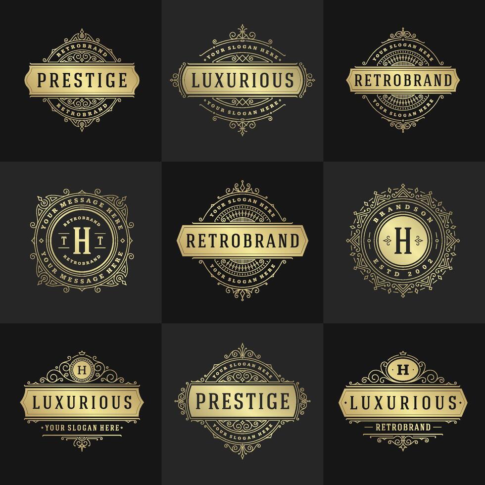 vintage logotipos e monogramas conjunto elegante floresce linha arte gracioso enfeites vitoriano estilo modelo Projeto vetor