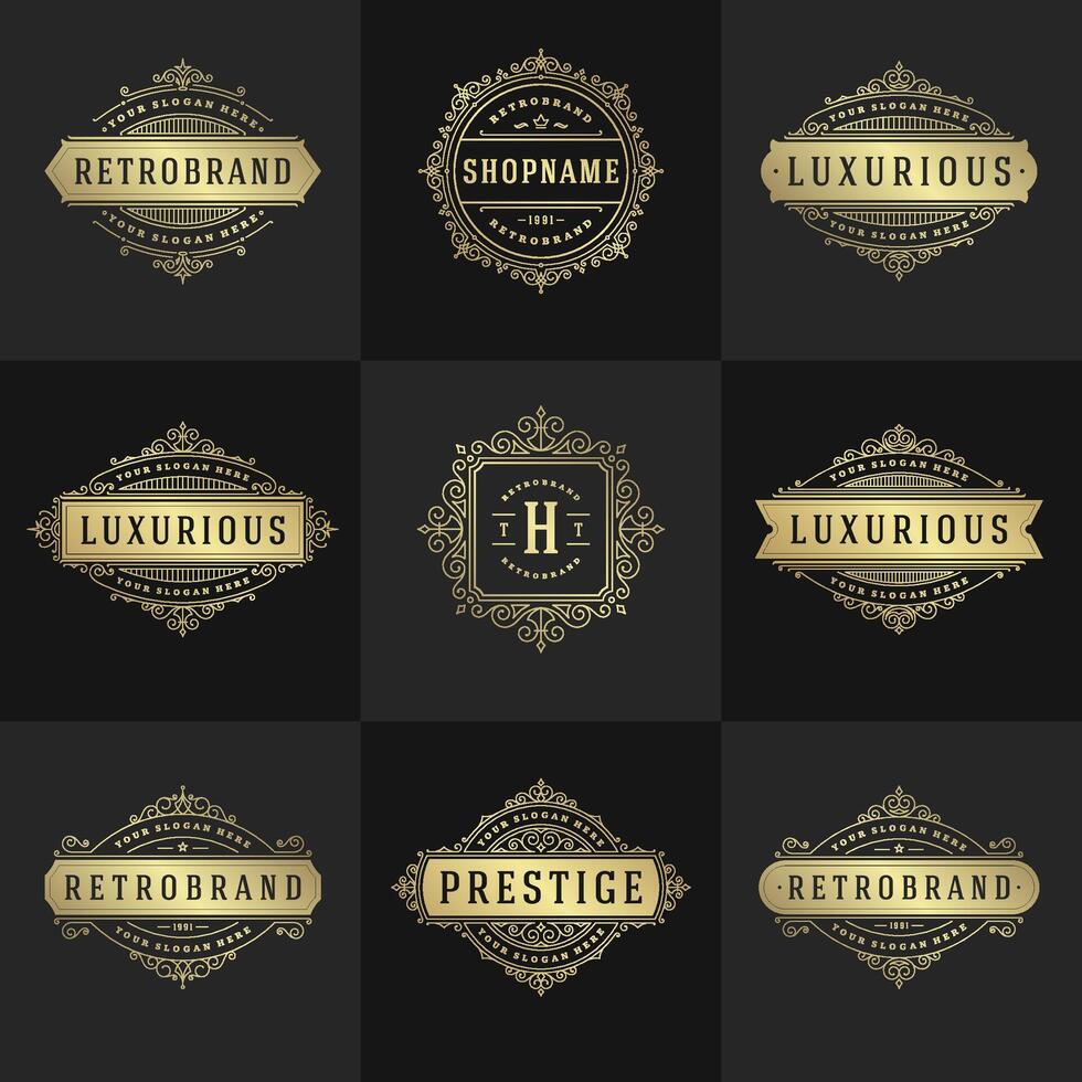 vintage logotipos e monogramas conjunto elegante floresce linha arte gracioso enfeites vitoriano estilo modelo Projeto vetor