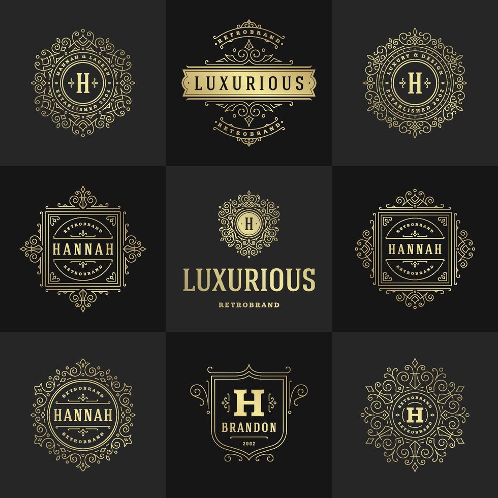 vintage logotipos e monogramas conjunto elegante floresce linha arte gracioso enfeites vitoriano estilo modelo Projeto vetor