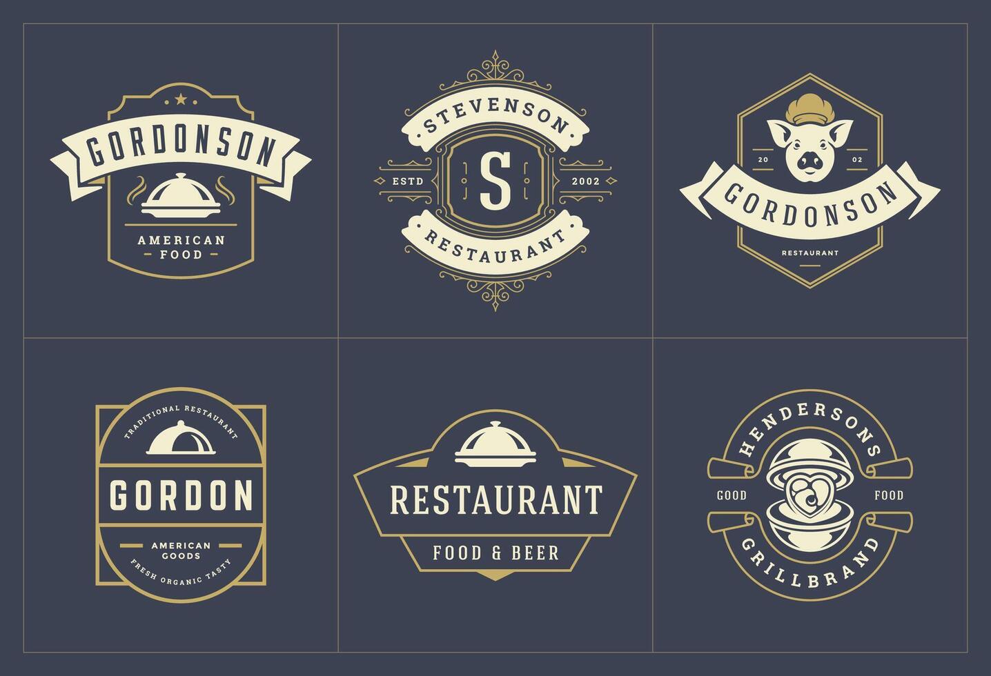 restaurante logotipos e Distintivos modelos conjunto ilustração vetor