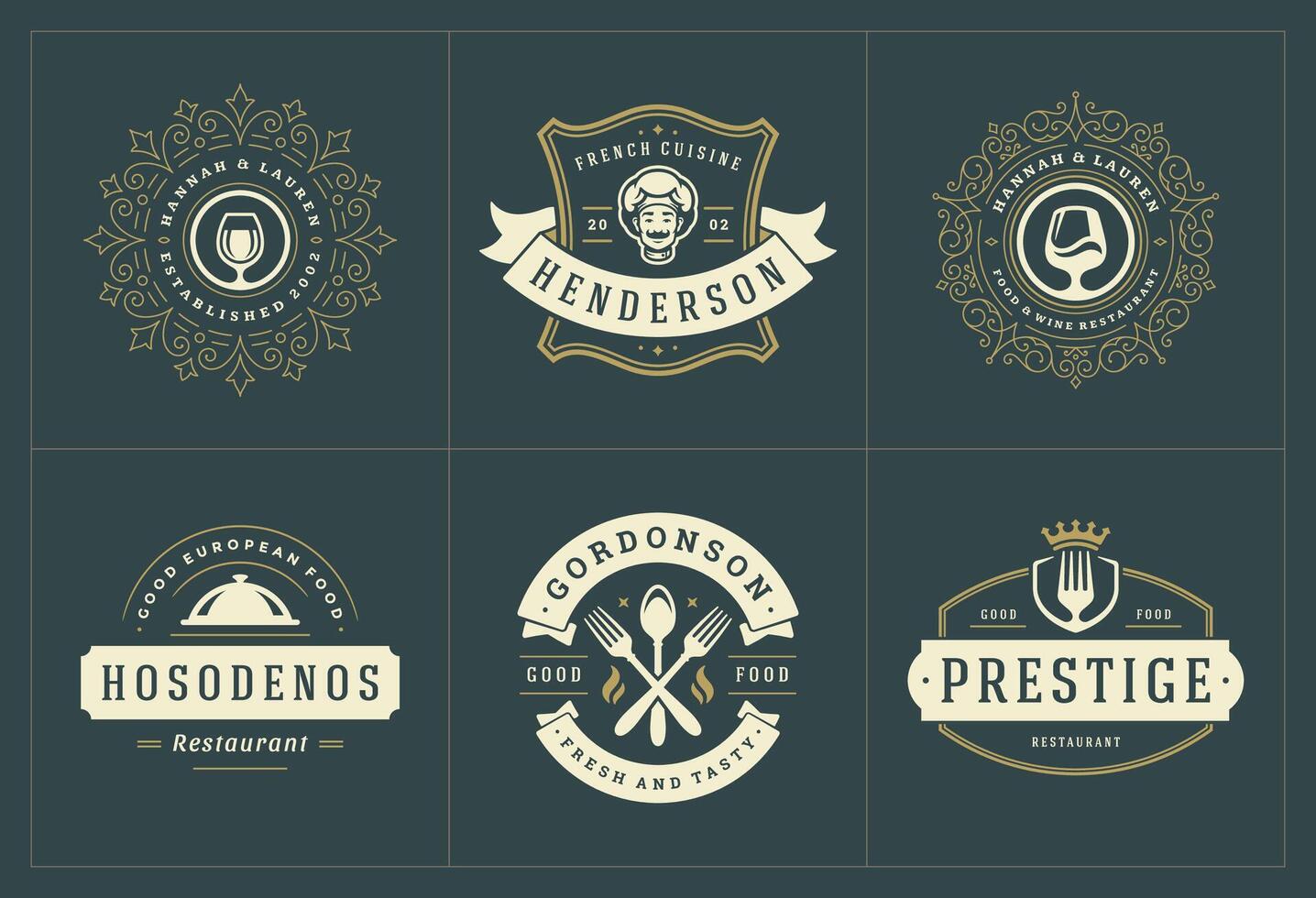 restaurante logotipos e Distintivos modelos conjunto ilustração vetor