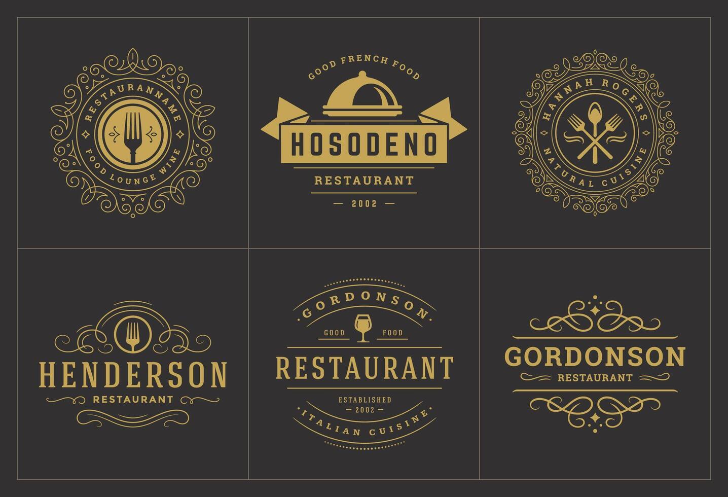 restaurante logotipos e Distintivos modelos conjunto ilustração vetor