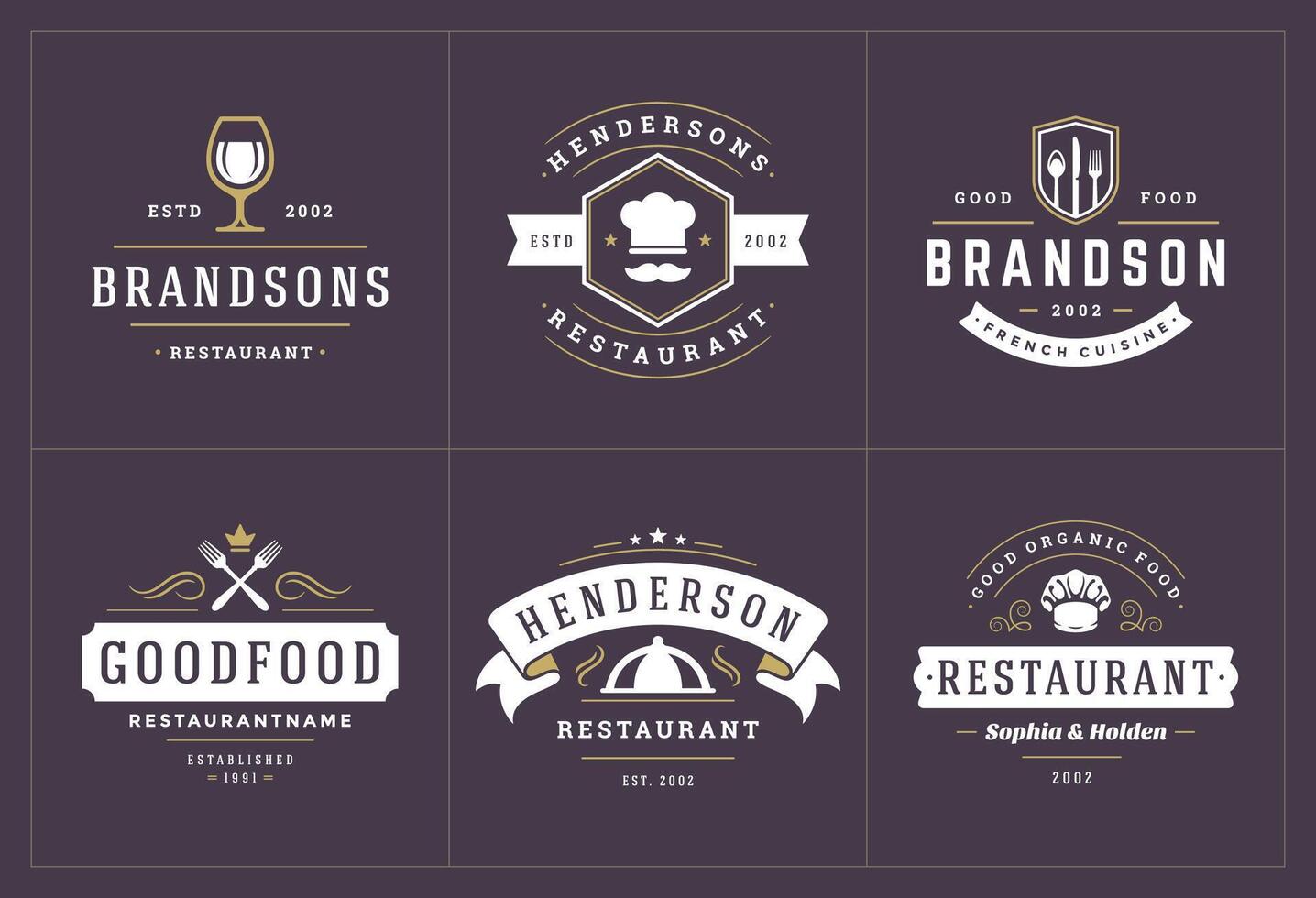 restaurante logotipos e Distintivos modelos conjunto ilustração vetor