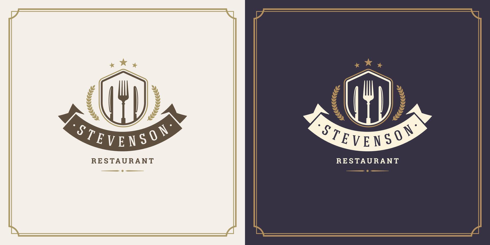 restaurante logotipo modelo ilustração para cardápio e cafeteria placa vetor