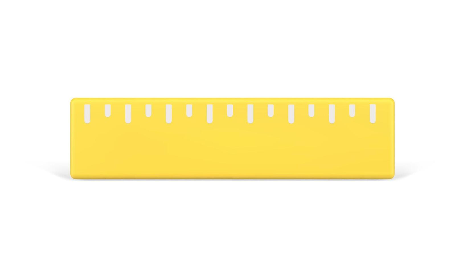 amarelo 3d régua ícone ilustração. plástico volumétrico ferramenta para preciso medição do comprimento e largura. vetor