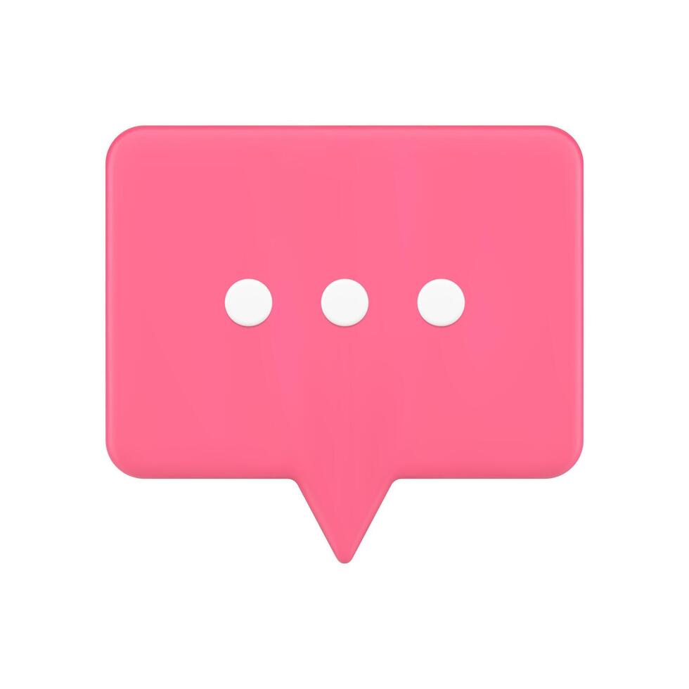 conversação bolha rede bate-papo 3d ícone. vermelho retângulo com branco pontos do escrevendo mensagem vetor