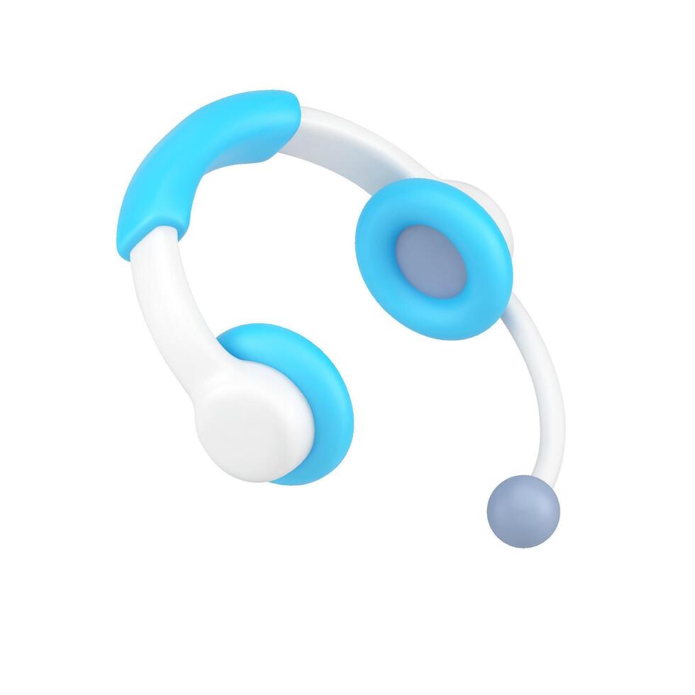 Apoio, suporte operador fones de ouvido 3d ícone. profissional branco dispositivo com microfone vetor