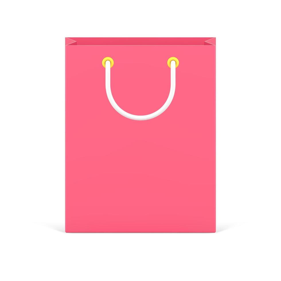 papel compras saco 3d ícone. Rosa pacote com branco alças para comprado produtos vetor