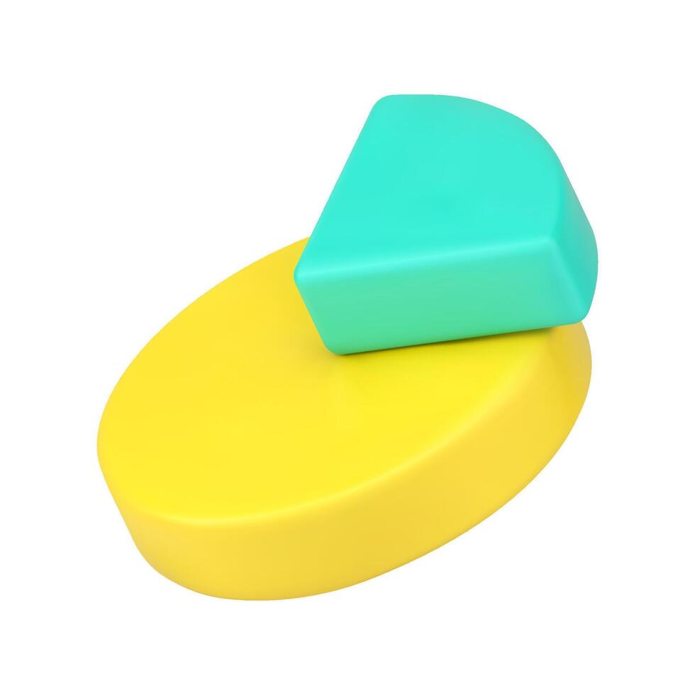 Estatisticas torta gráfico 3d ícone. infográfico amarelo círculo com verde parte vetor