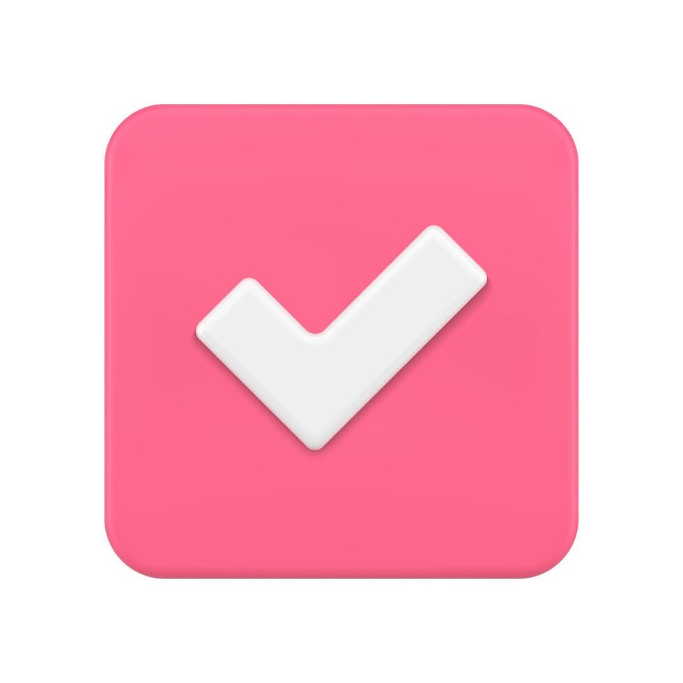 realista marca de verificação Rosa botão feito completo positivo responda 3d ícone ilustração vetor