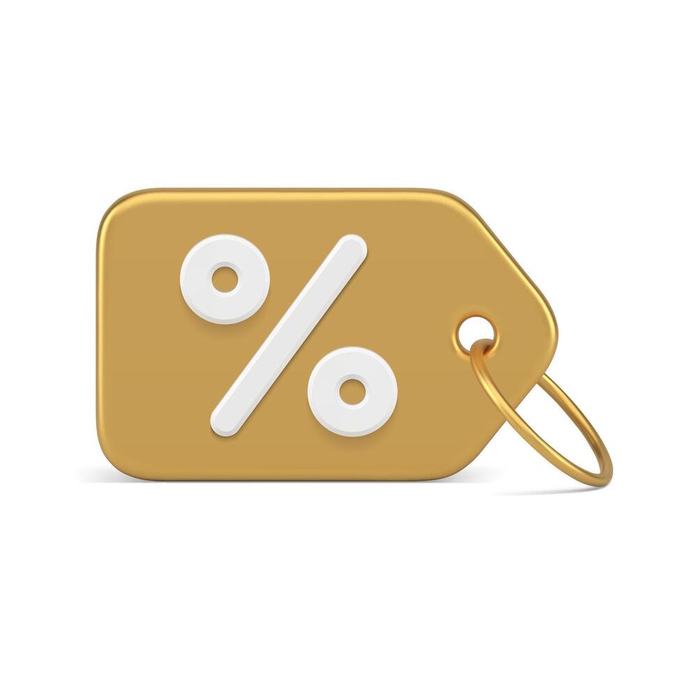 Prêmio metálico dourado compras tag corda percentagem o negócio varejo 3d ícone realista vetor
