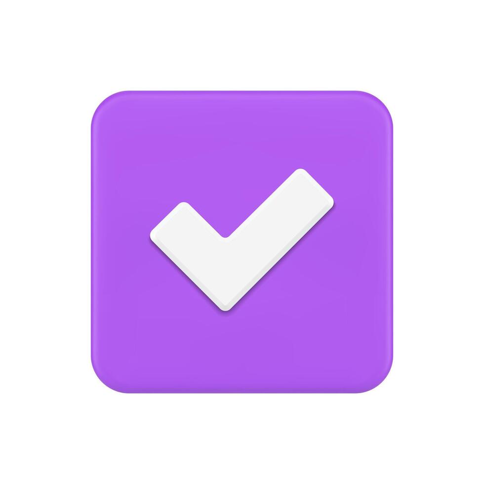 roxa quadrado marca de verificação botão positivo voto escolha aceitar aceita realista 3d ícone vetor